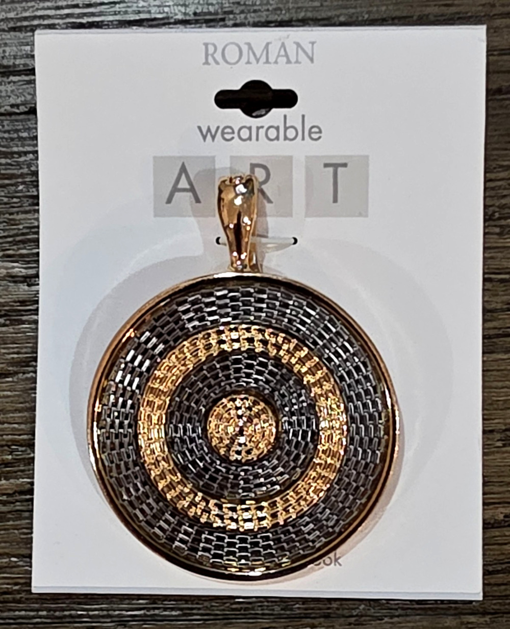 New Vintage Signed ROMAN Wearable Art Gold-tone Round 2" Pendant
